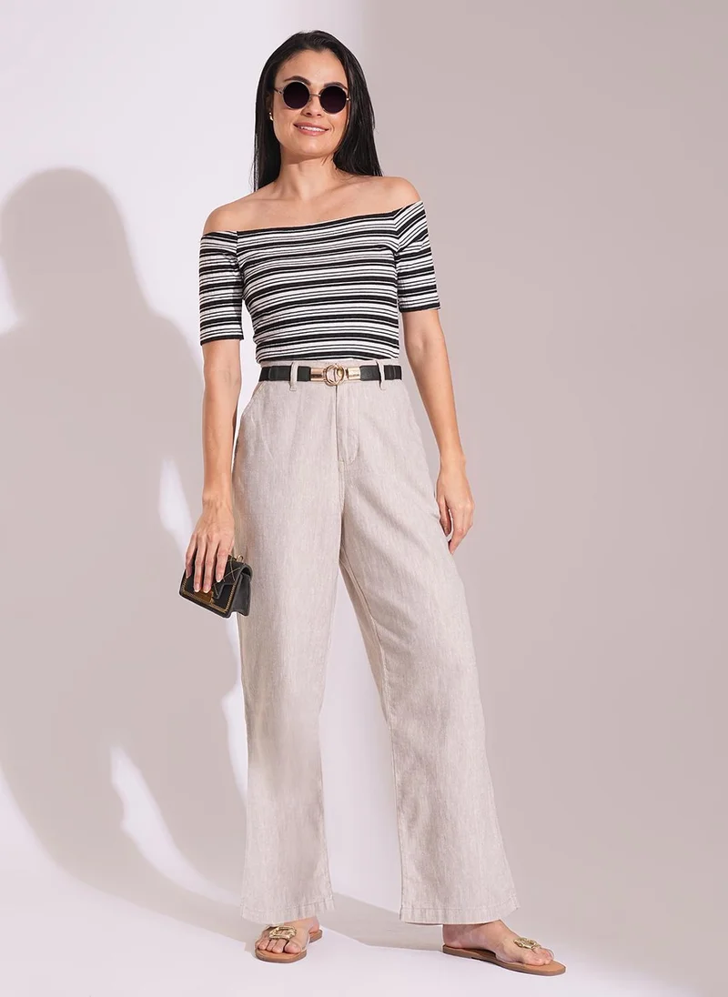 جلو باص بنطلون نسائي قطن طبيعي عالي الخصر واسع الساق رسمي من جلوبس